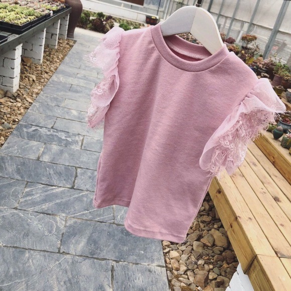 NWT Beautiful PINK Lace Short Sleeve T shirt Girls - Picture 4 of 6